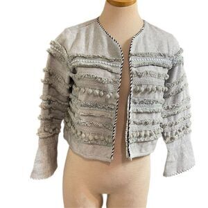 NWT Harlyn Grey Herringbone Anthropologie Pom Pom Jacket Size Small New
